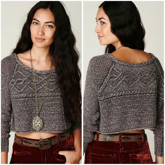Free People Tops - Free People Gray Coolness Cable Cropped Sweater